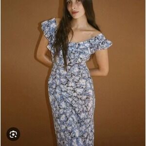 Realisation Par The Lou Lou Dress Sandelion Silk Midi Blue Floral Small NWT